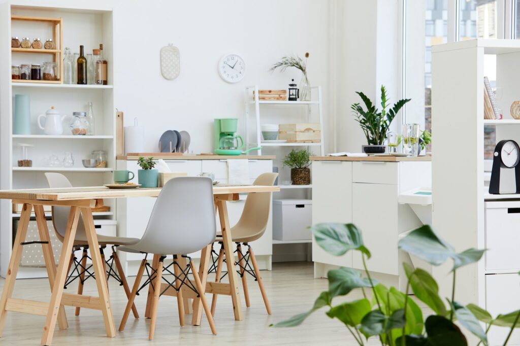 Modern kitchen with table at home